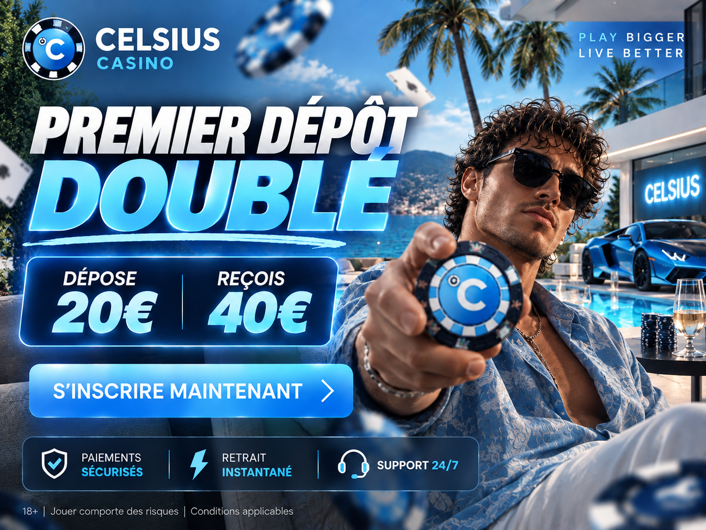 Celsius Casino — Premier dépôt doublé : dépose 20€, reçois 40€
